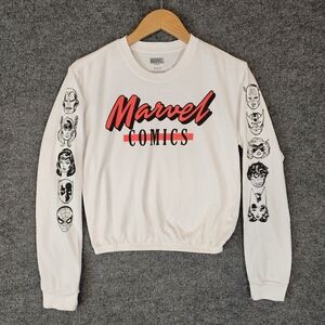 Unleash Your Inner Hero: Marvel Cropped Marvel Comics White Long Sleeve‎ Shirt